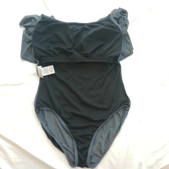 Michael Kors Off the Shoulder Ruffle One Piece Gray Bathing Swim Suit 8 - Picture 12 of 16